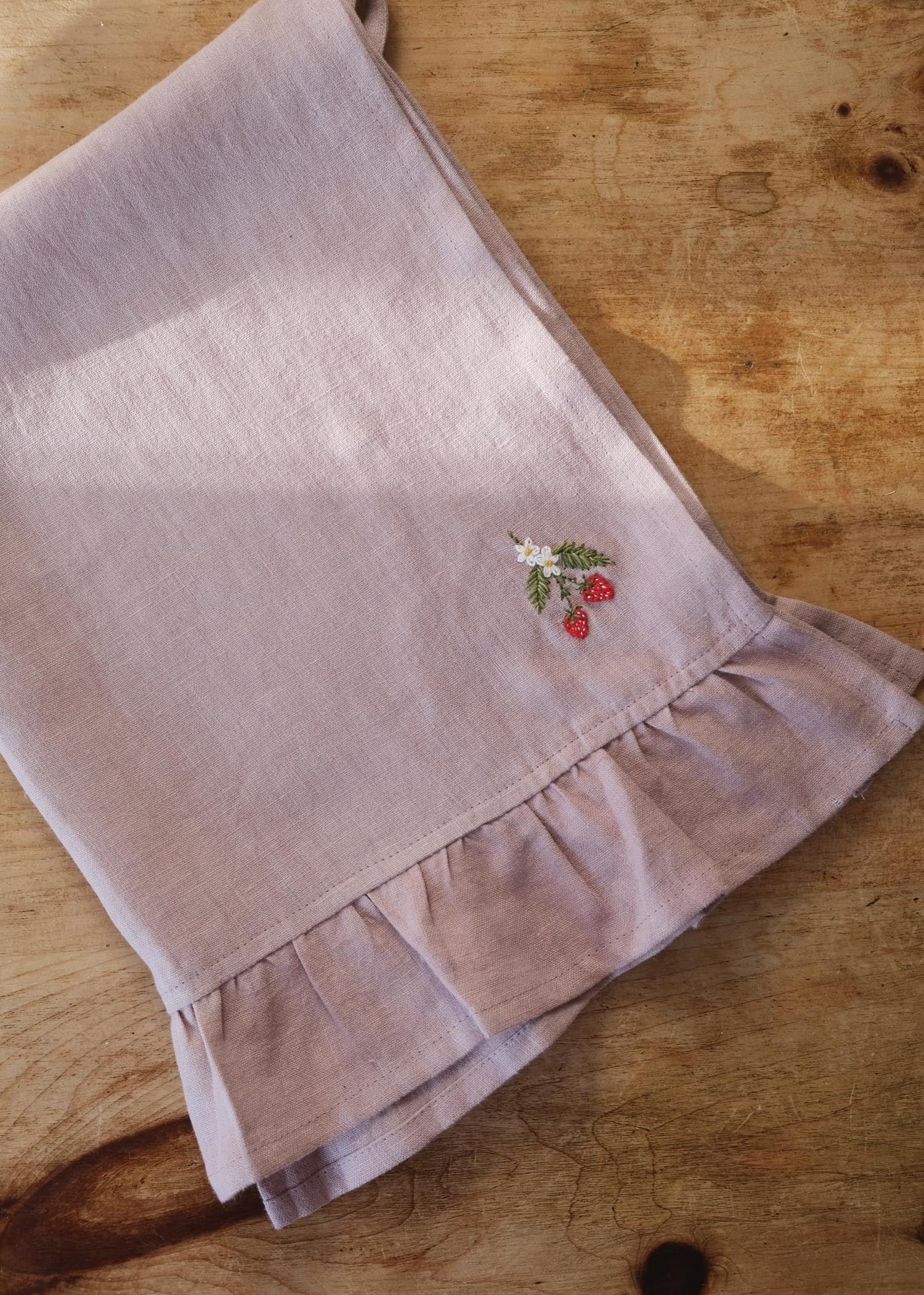 Strawberry linen ruffle tea towel