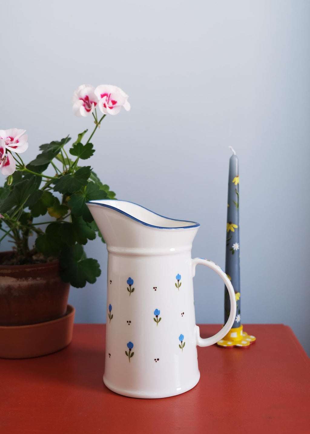 Blue tulip ceramic jug