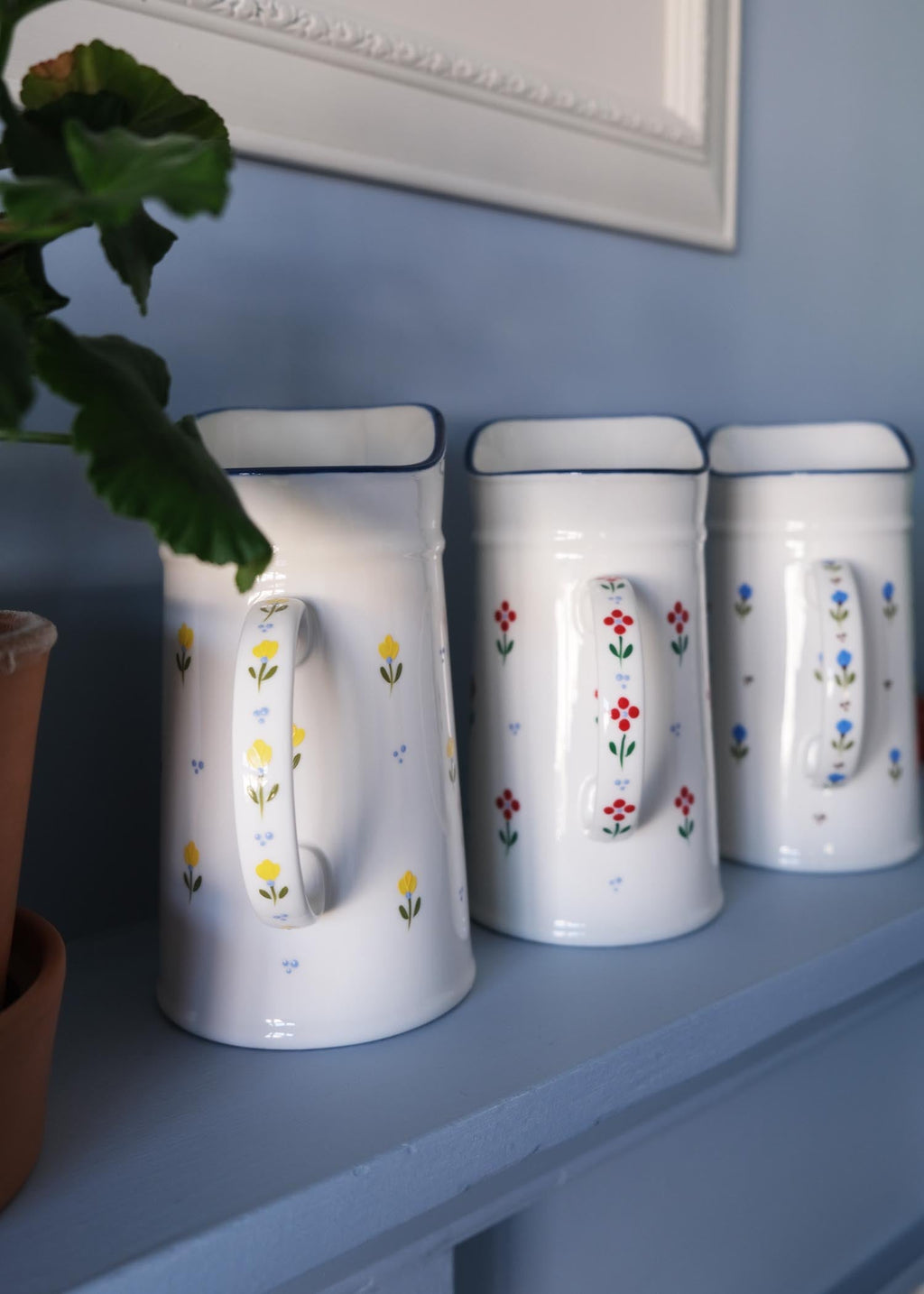 Blue tulip ceramic jug