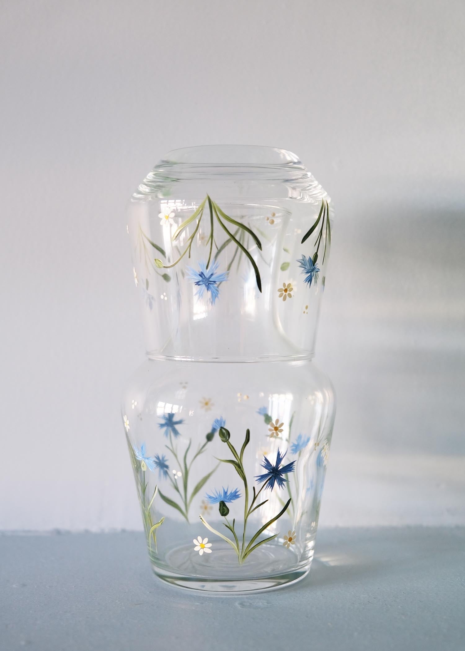 Cornflower & daisy carafe & glass set