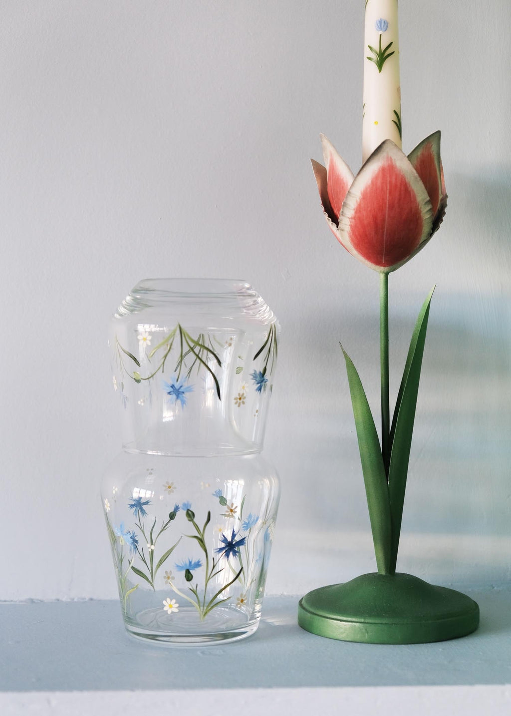 Cornflower & daisy carafe & glass set