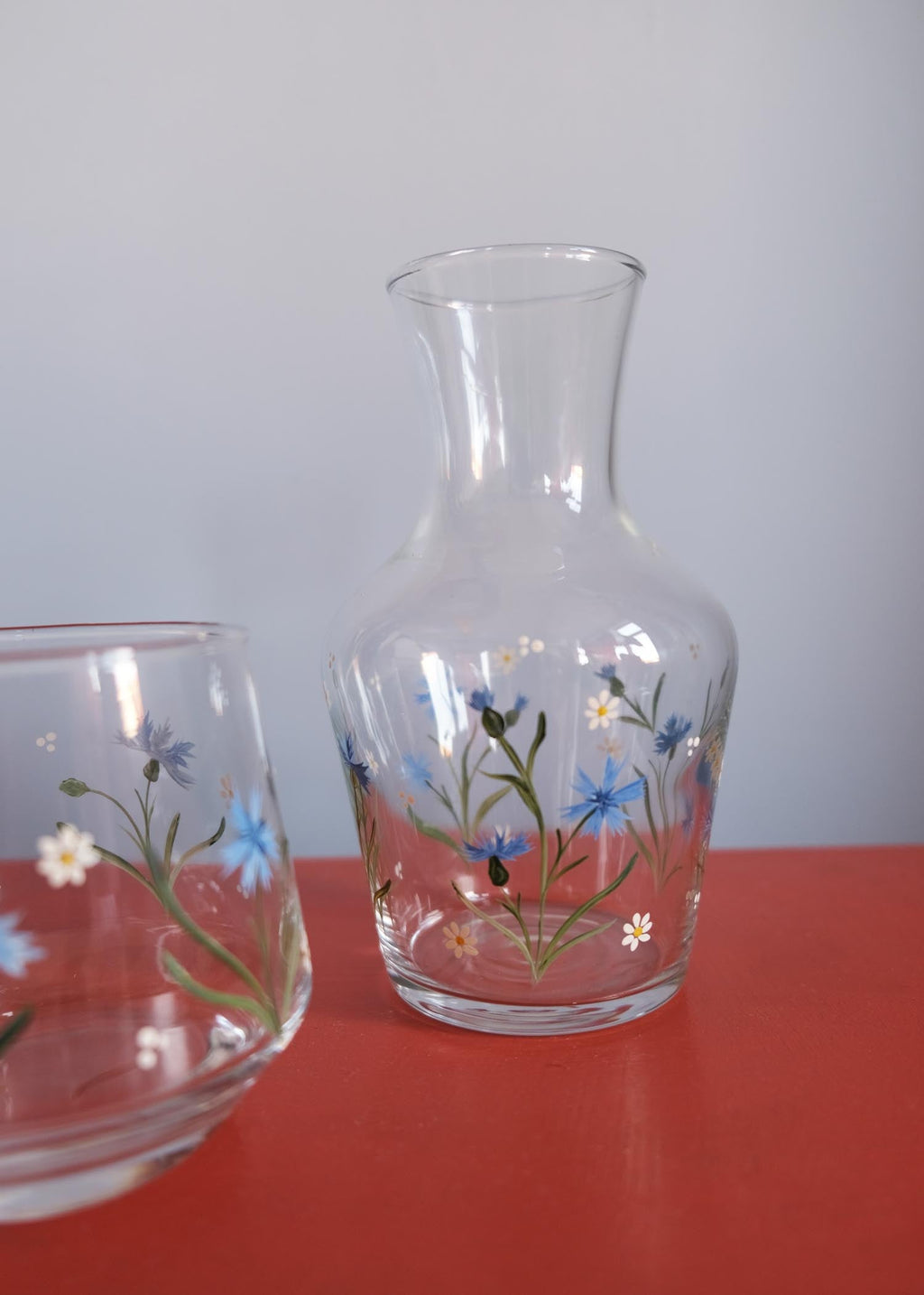 Cornflower & daisy carafe & glass set