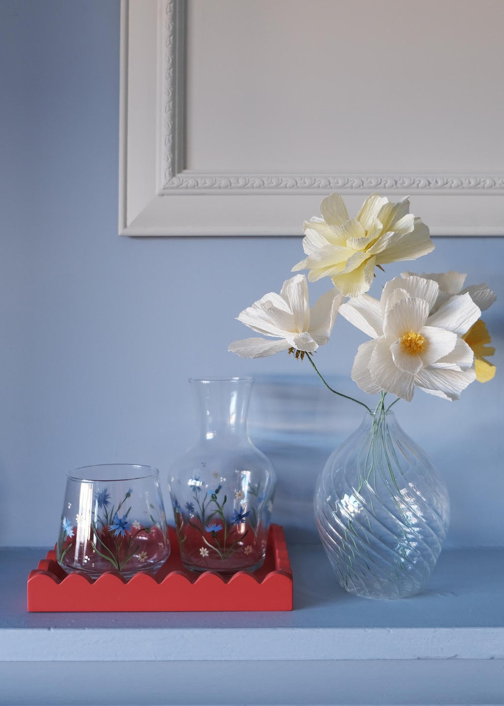 Cornflower & daisy carafe & glass set
