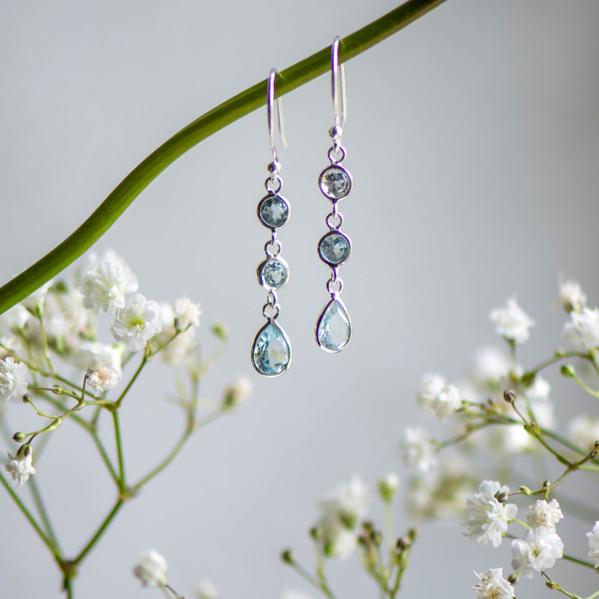 Triple Drop in Silver and Sky Blue Topaz