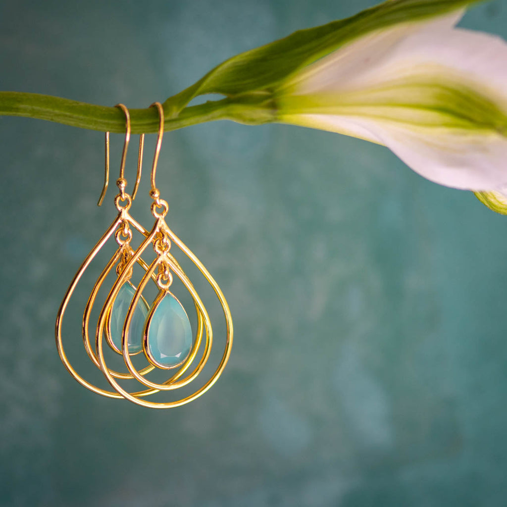 Lolita Earring in Gold with Aqua Chalcedony