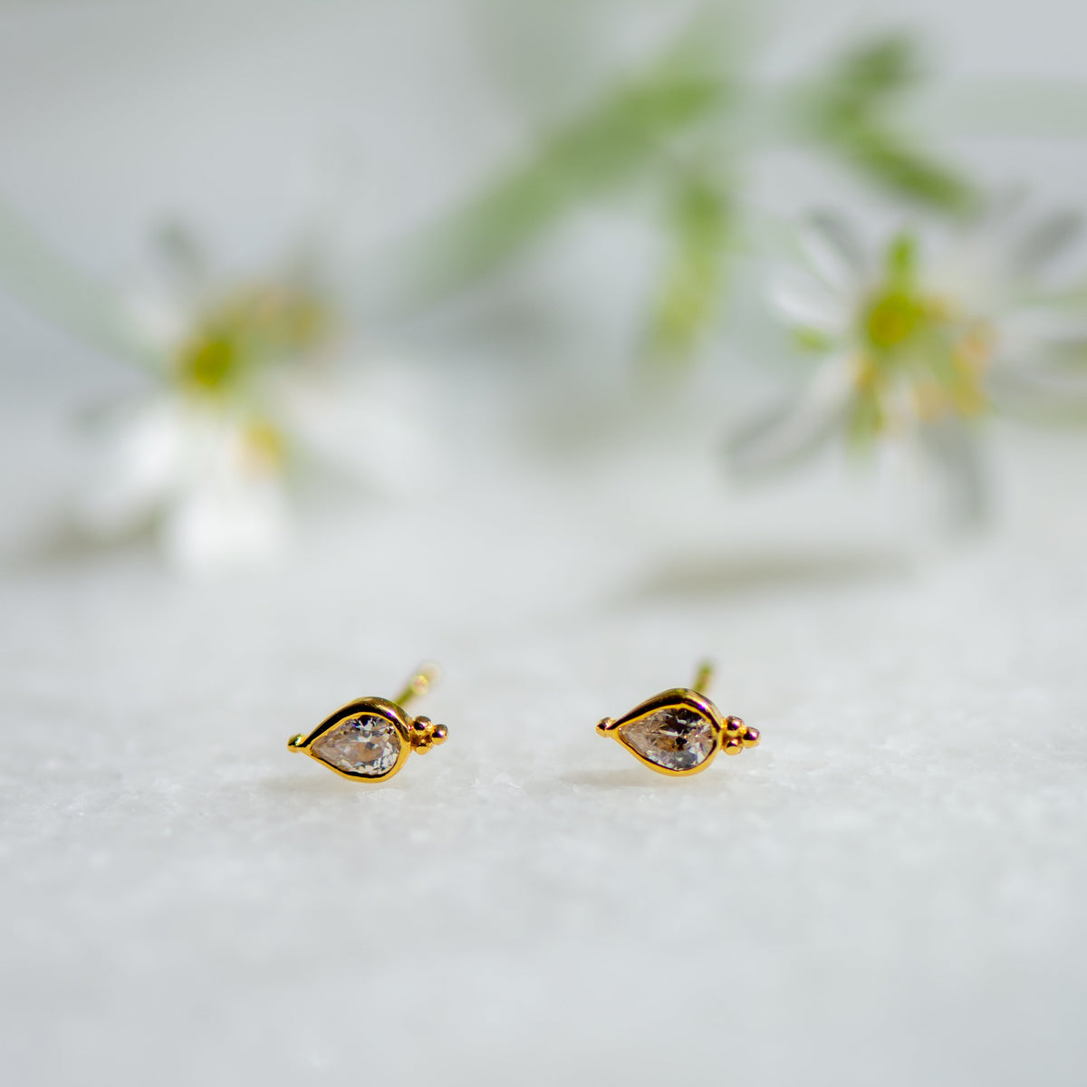 Pear Shaped Dudley Stud in Gold with Zirconia