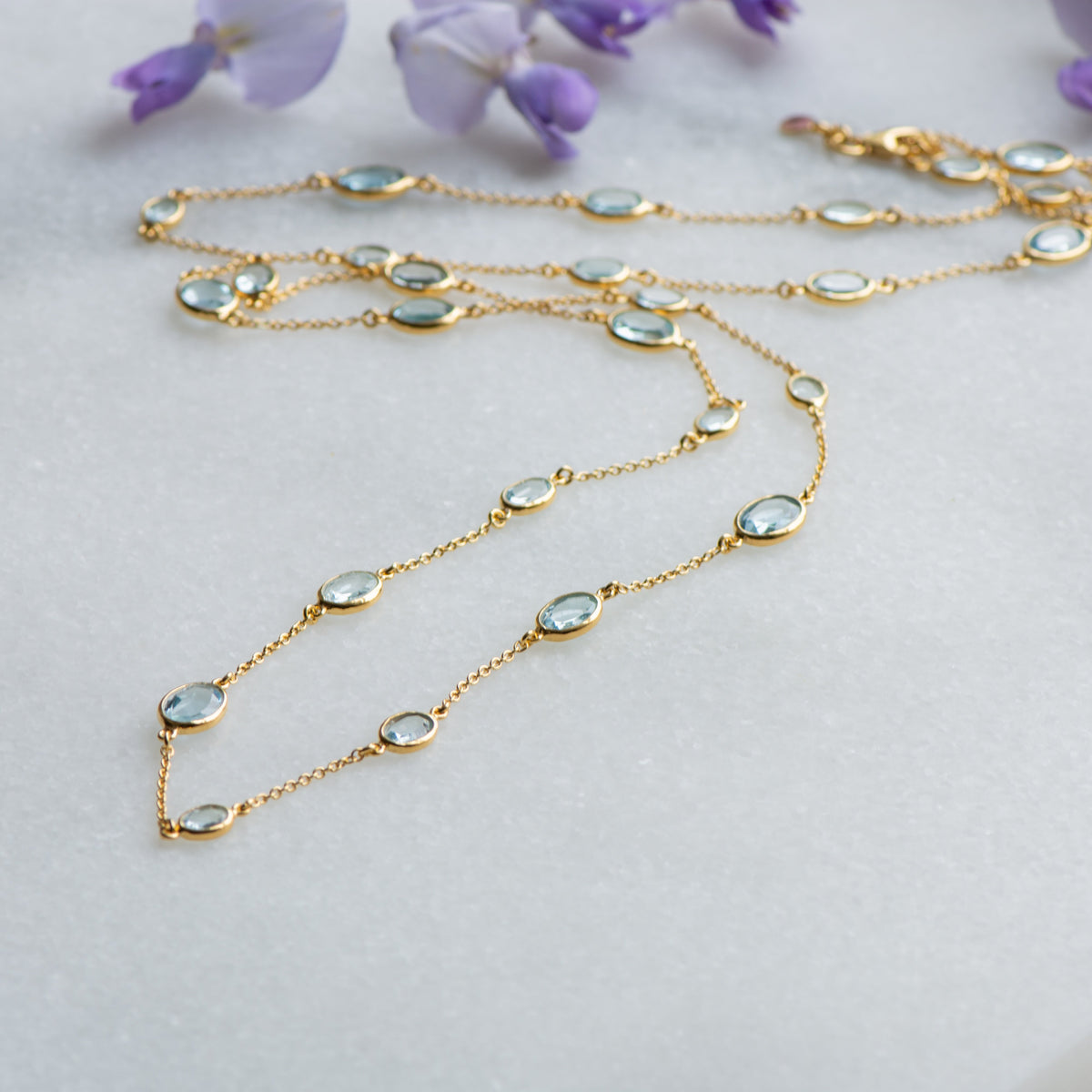 Double Marilyn Necklace in Gold with Sky blue Topaz