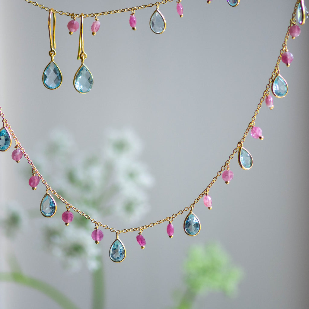Tear Drop Earrings in Gold with Sky Blue Topaz