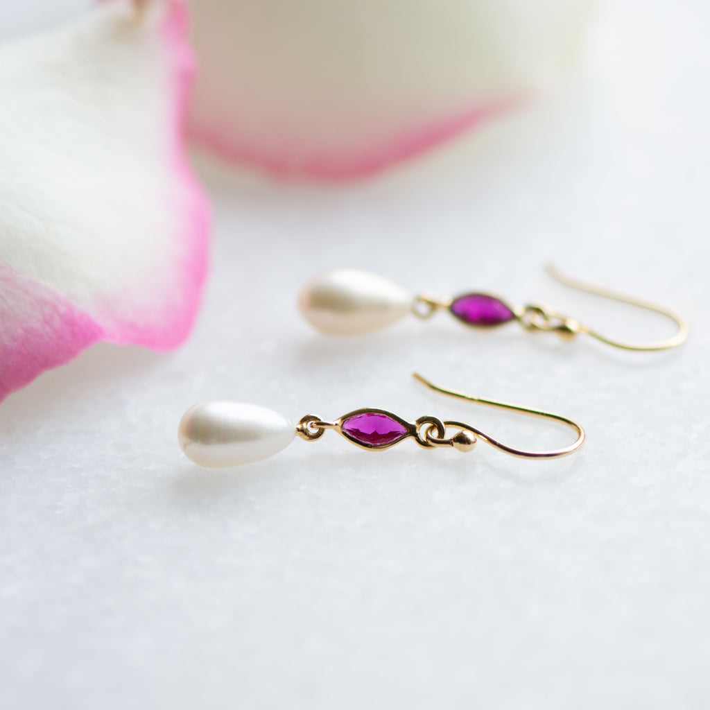 Bridgerton Drop in Gold with Pink Zirconia