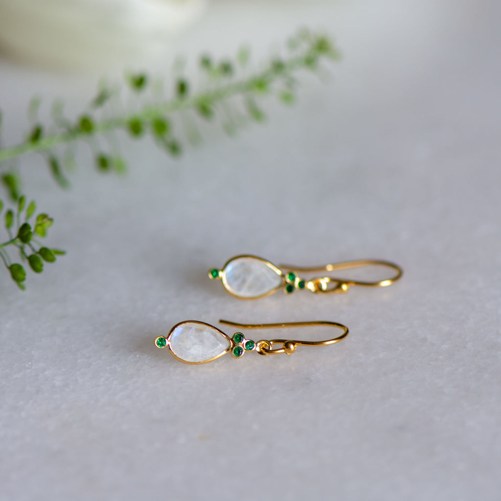 Juniper Drops in Moonstone and Emerald Zirconia