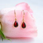 Tear Drop Earrings in Gold with Garnet