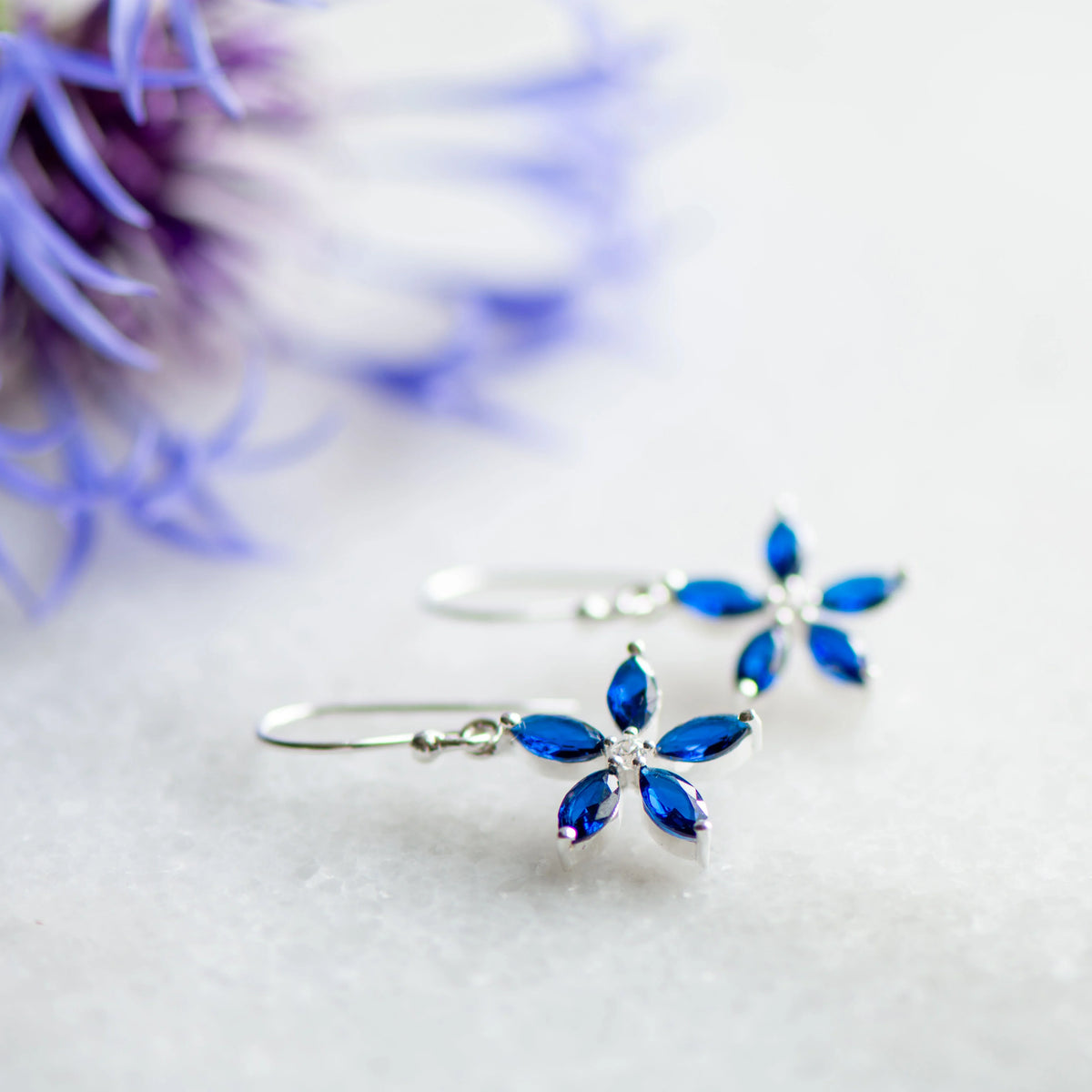 Blossom Drops in Silver with Sapphire and White Zirconia