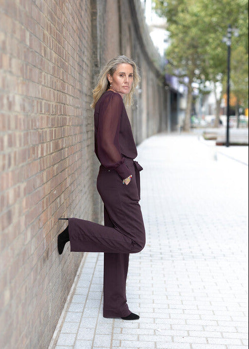 GODDESS wide leg trousers, burgundy