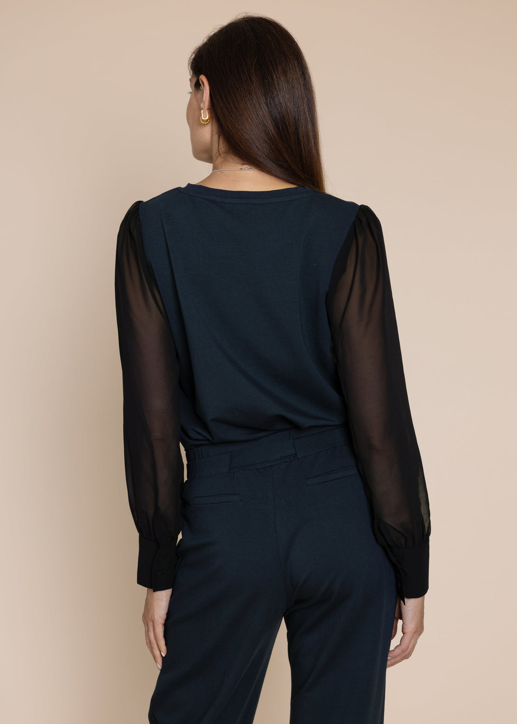 DAPHNE sheer sleeve top, navy