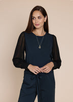 DAPHNE sheer sleeve top, navy