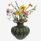 Dark Green Fluted Glass Vase | 24cm
