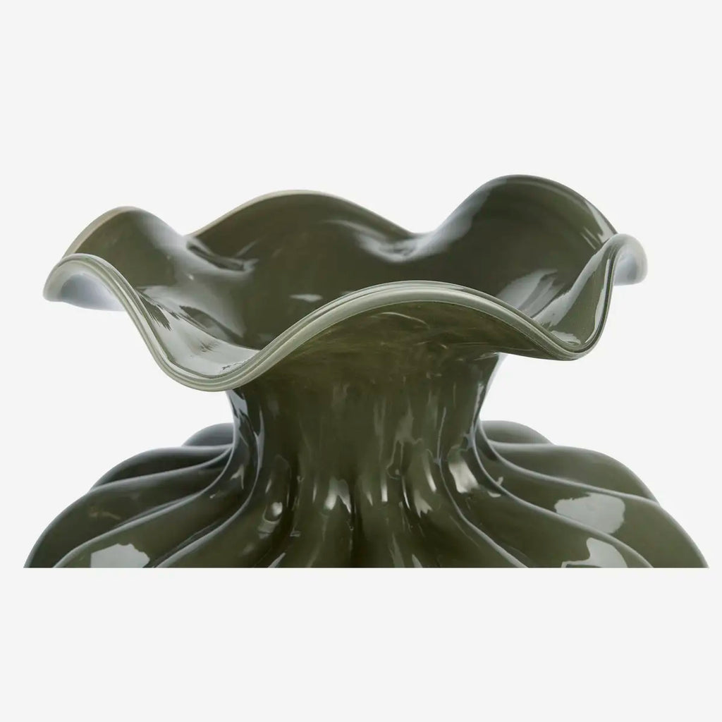 Dark Green Fluted Glass Vase | 24cm