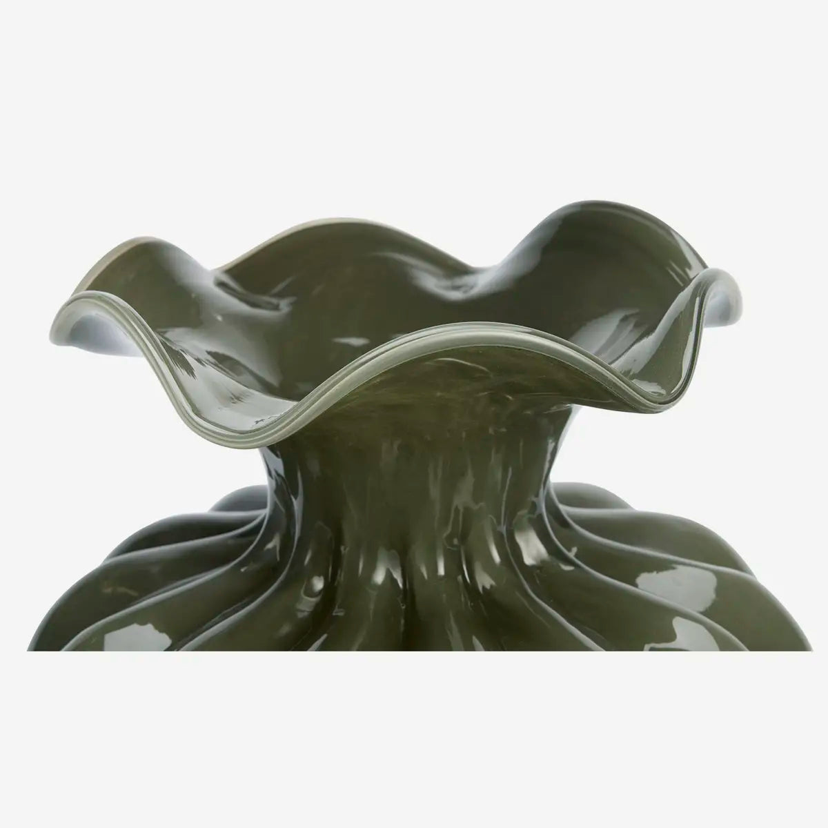 Dark Green Fluted Glass Vase | 24cm