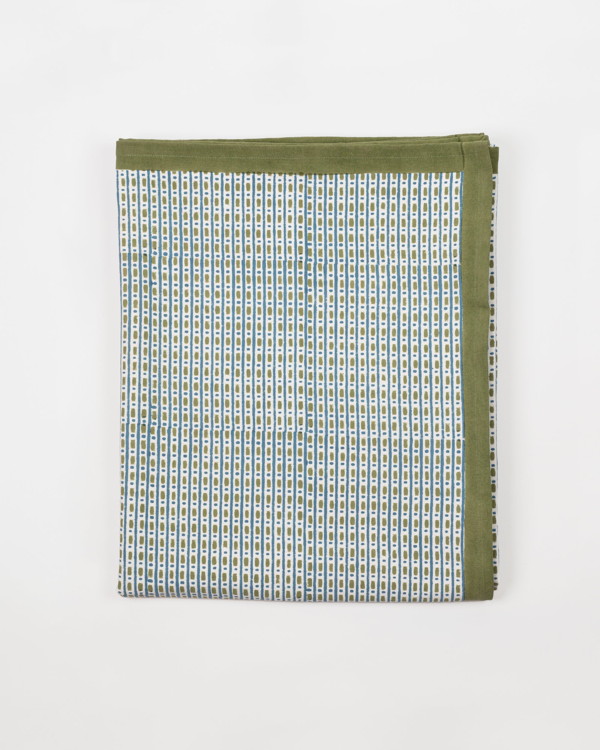 Green Dash & Dot - Block Printed Cotton Tablecloth