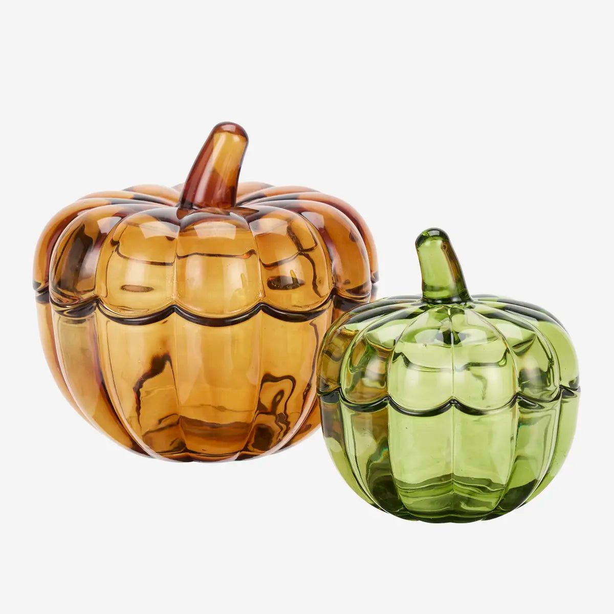 Decorative Autumnal Pumpkin Glass Trinket Dish W/Lid