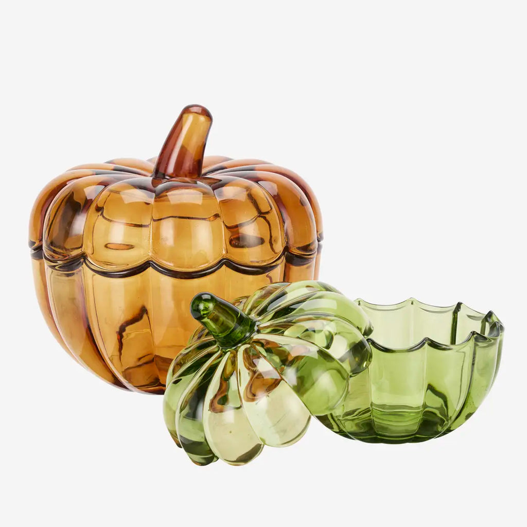 Decorative Autumnal Pumpkin Glass Trinket Dish W/Lid