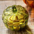 Decorative Autumnal Pumpkin Glass Trinket Dish W/Lid