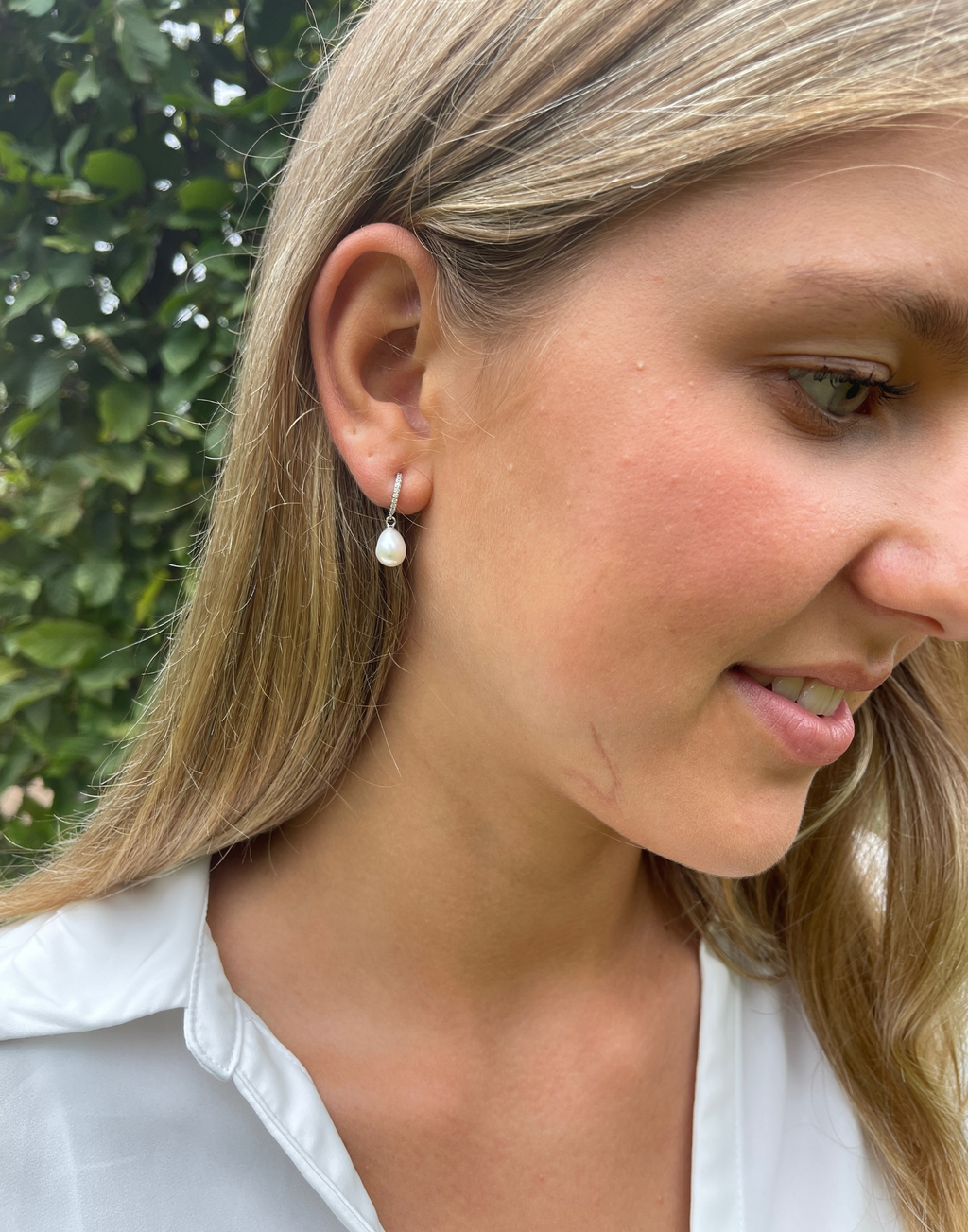 Diamond Style Pearl Drop Earrings