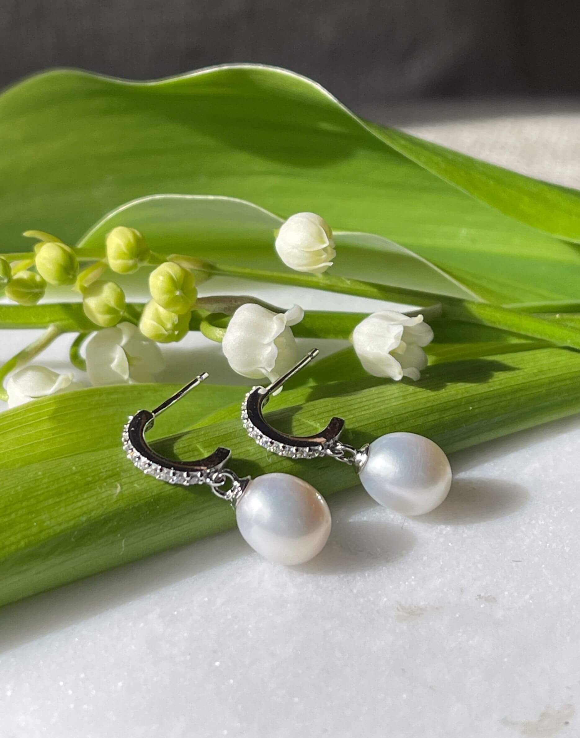 Diamond Style Pearl Drop Earrings