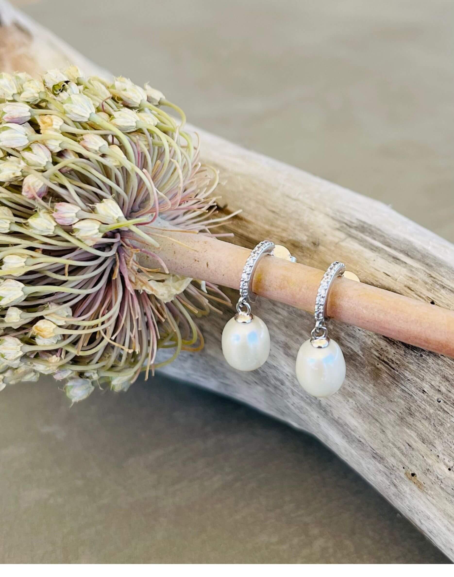 Diamond Style Pearl Drop Earrings