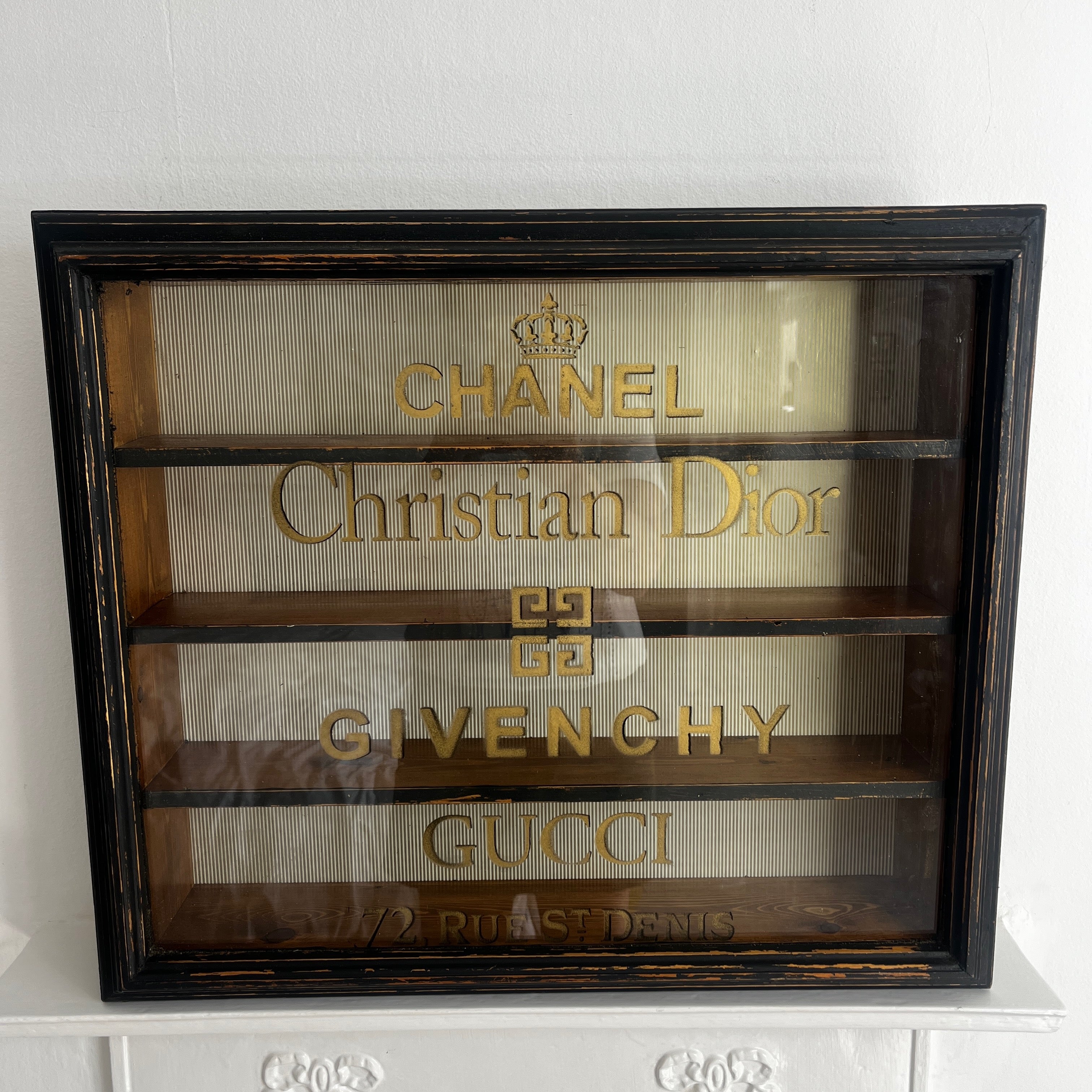 Stylish Vintage Display Cabinet: Chanel, Christian Dior, Givenchy, Gucci