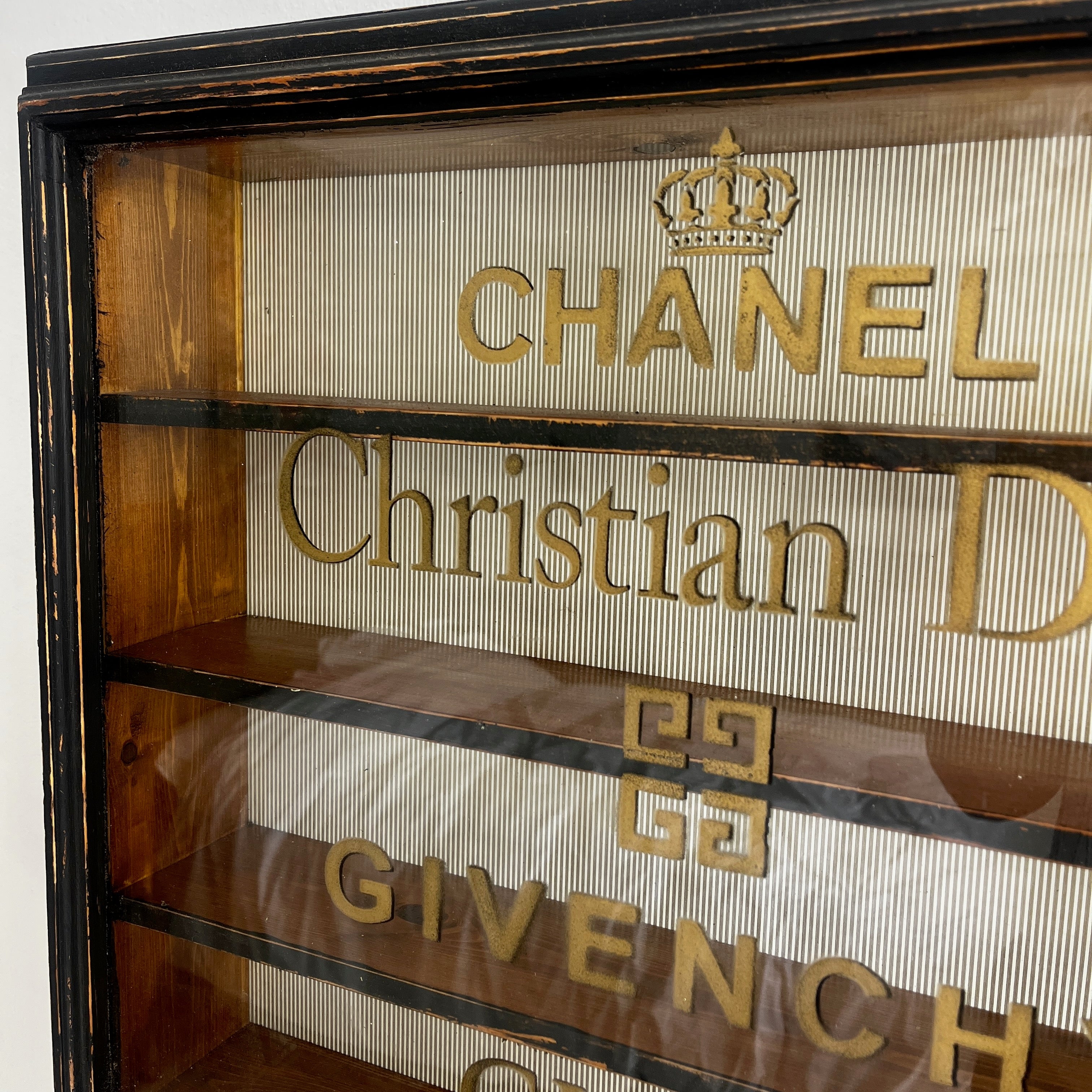 Stylish Vintage Display Cabinet: Chanel, Christian Dior, Givenchy, Gucci