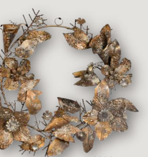 Aged metal floral wreath