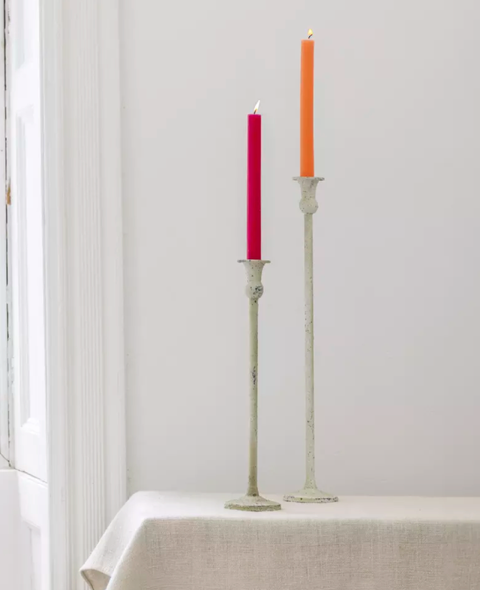 Tall White distressed metal candlesticks - medium and tall