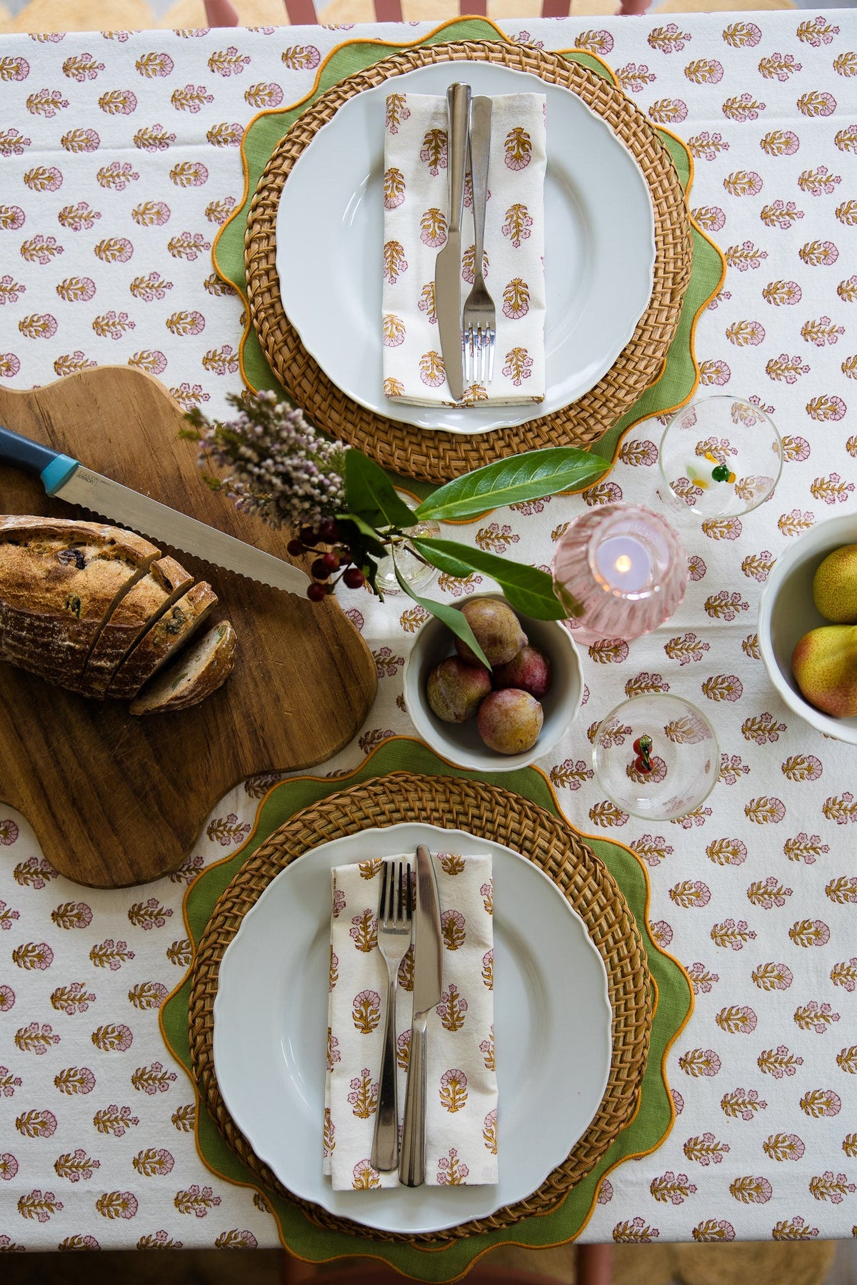 Ditsy Florals - Rose & Harvest Gold - Block Printed Cotton Napkins - Set of 4 (Pre-order November 1st )
