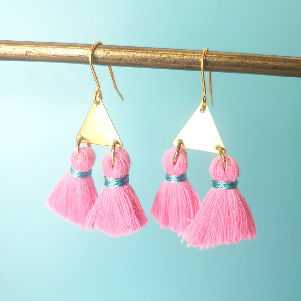 Double Tassel Triangle Earrings