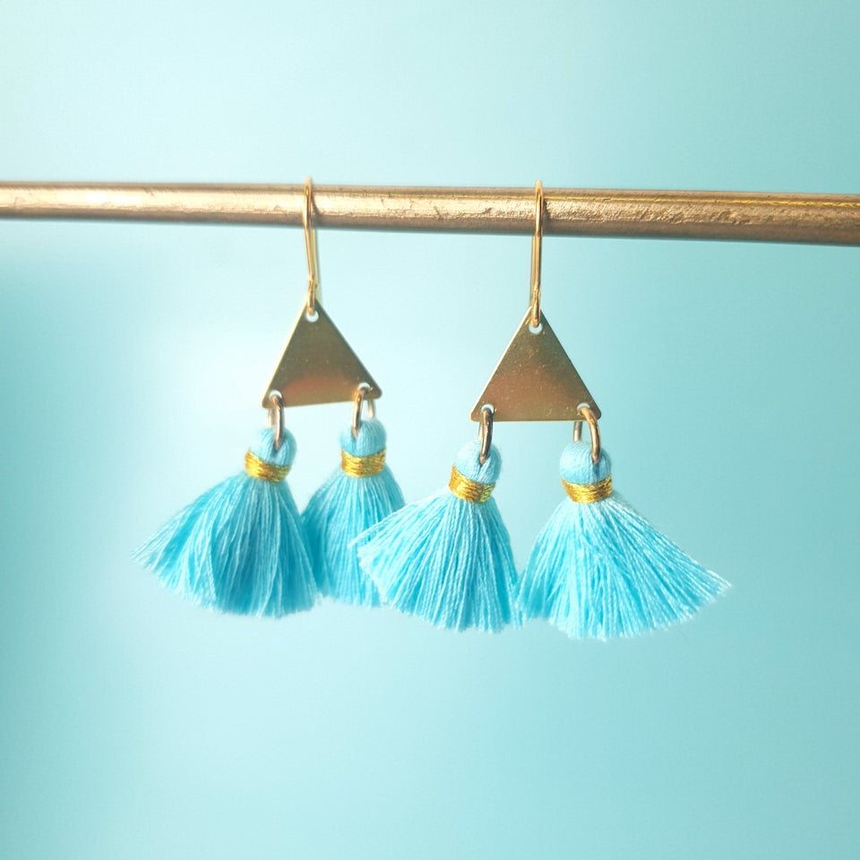 Double Tassel Triangle Earrings