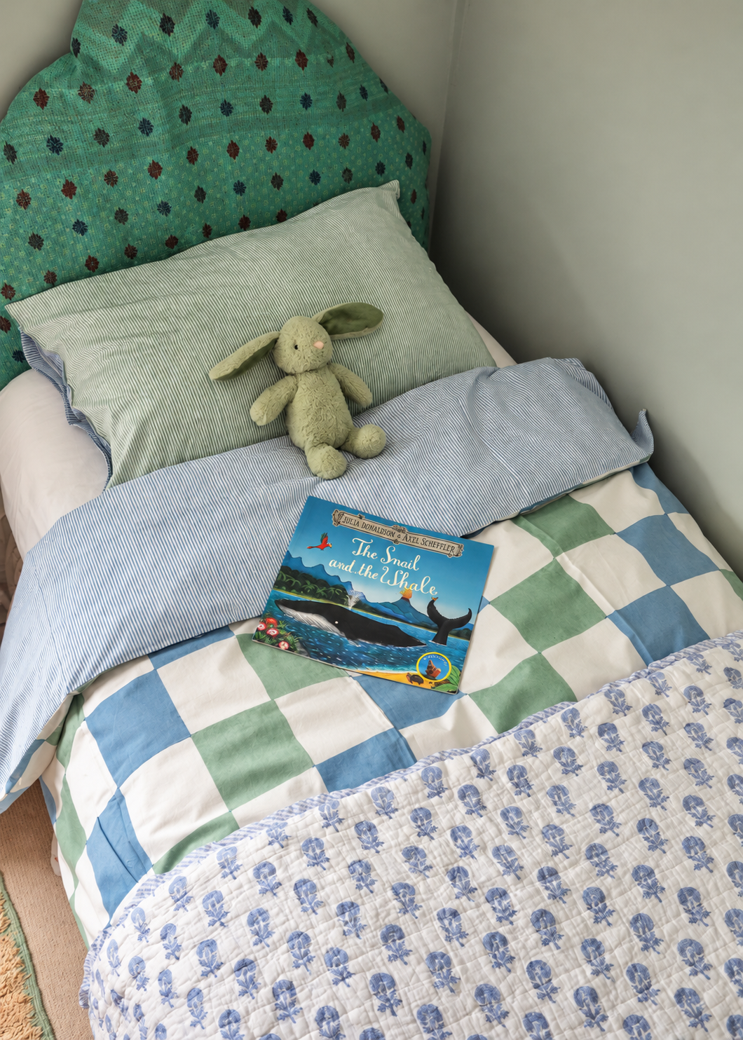 Blue Check & Green Stripe Reversible Single Duvet Cover