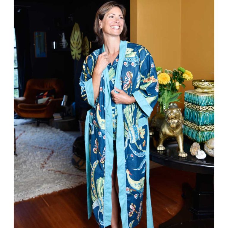 Blue Floral Exotic Bird Dressing Gown