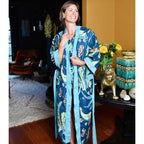 Blue Floral Exotic Bird Dressing Gown