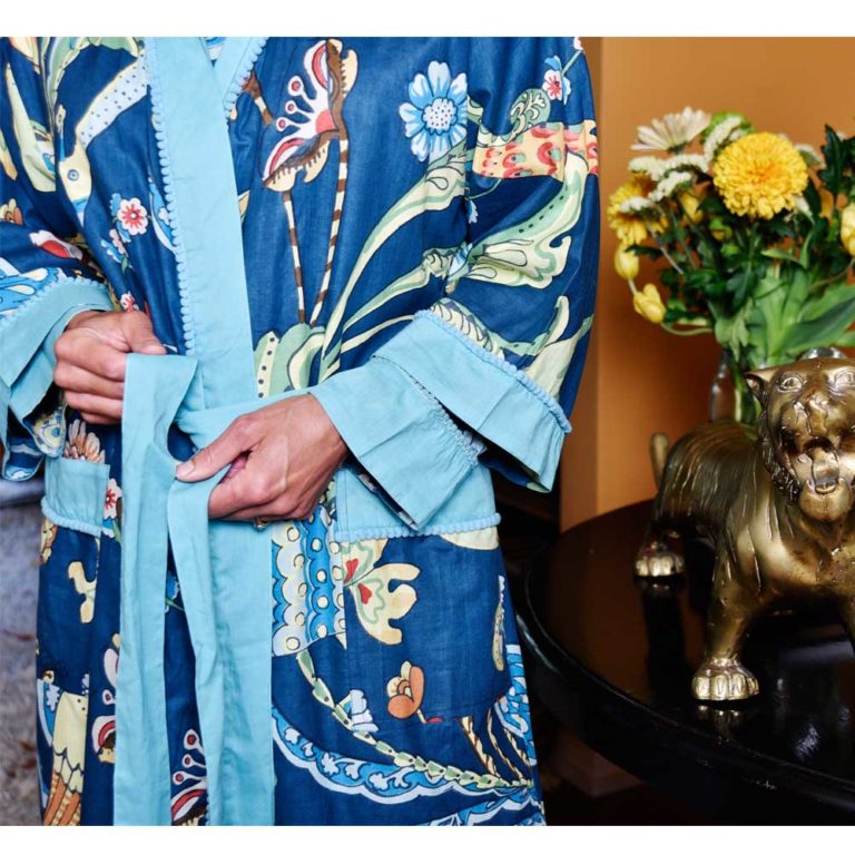 Blue Floral Exotic Bird Dressing Gown
