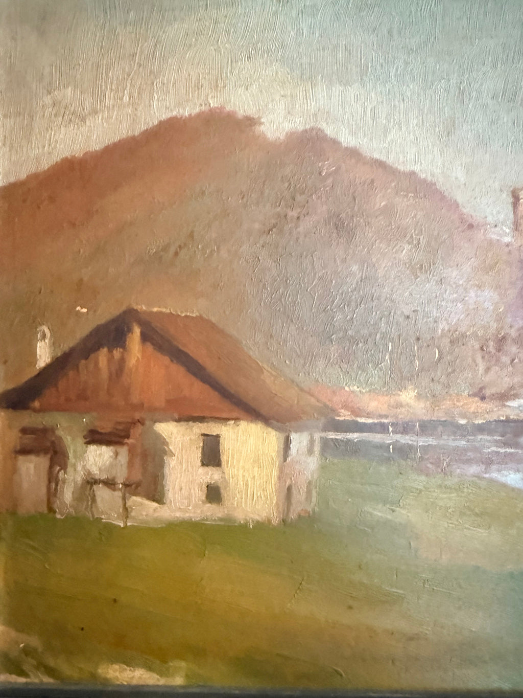 Early 1900s Atmospheric German Landscape: Oil on Wood Panel