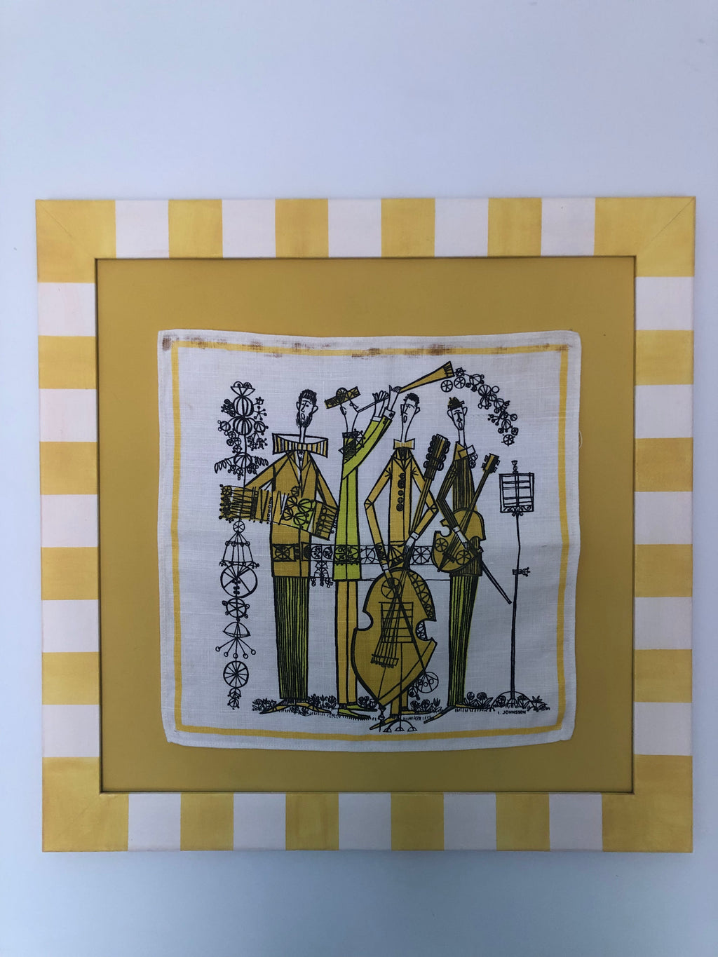 Mid-century Swedish napkin in hand-painted upcycled frame