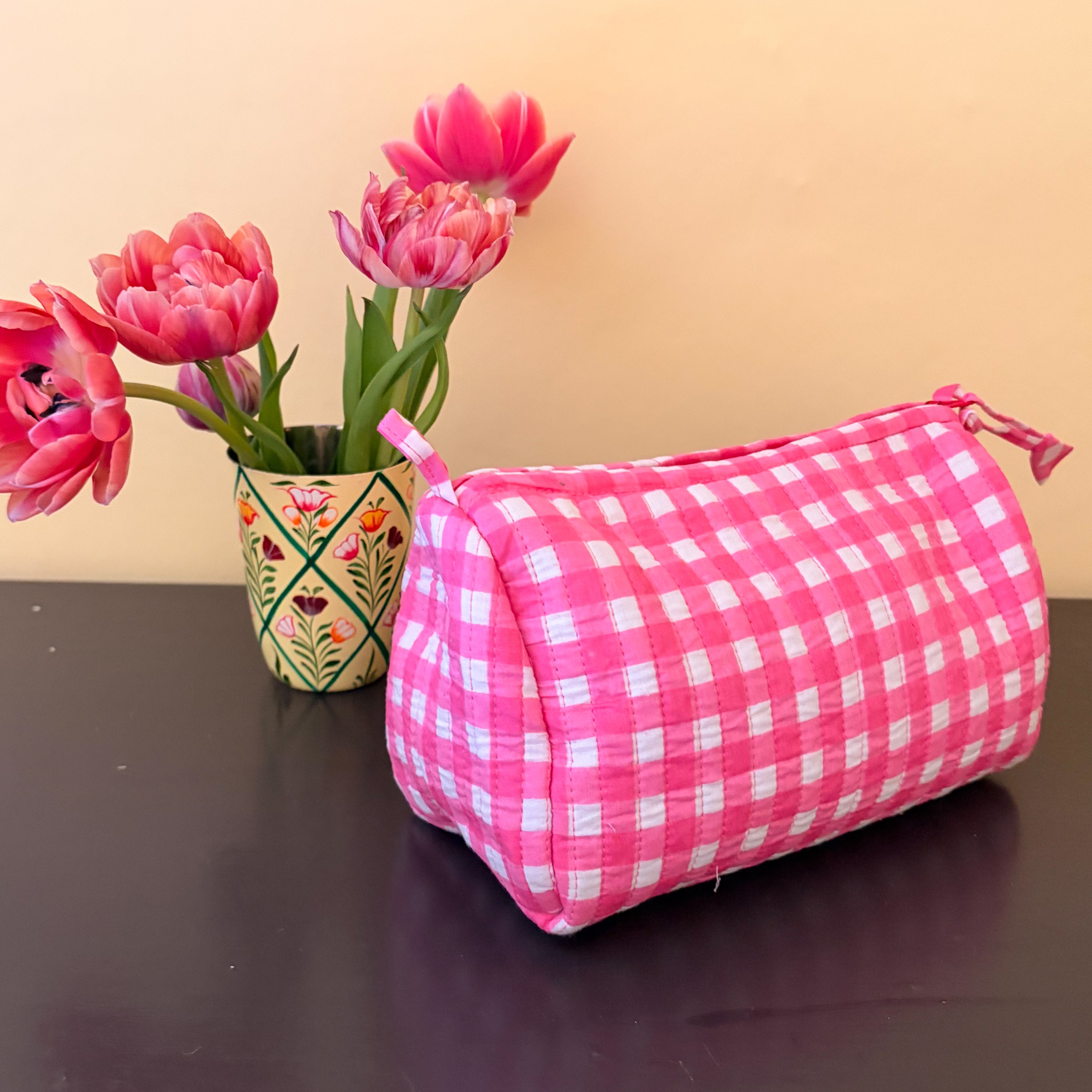 PINK CHECK cosmetic bag