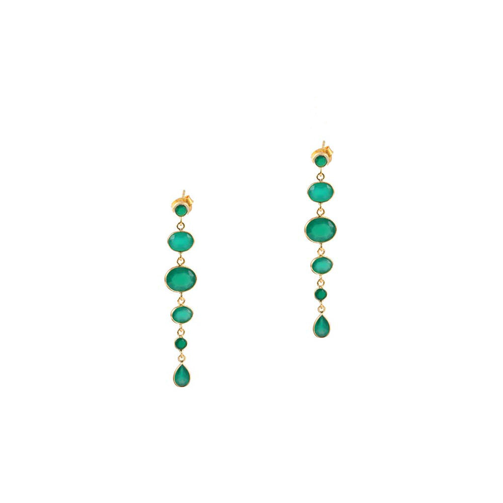 Stud Cascade Earrings in Gold with Green Onyx