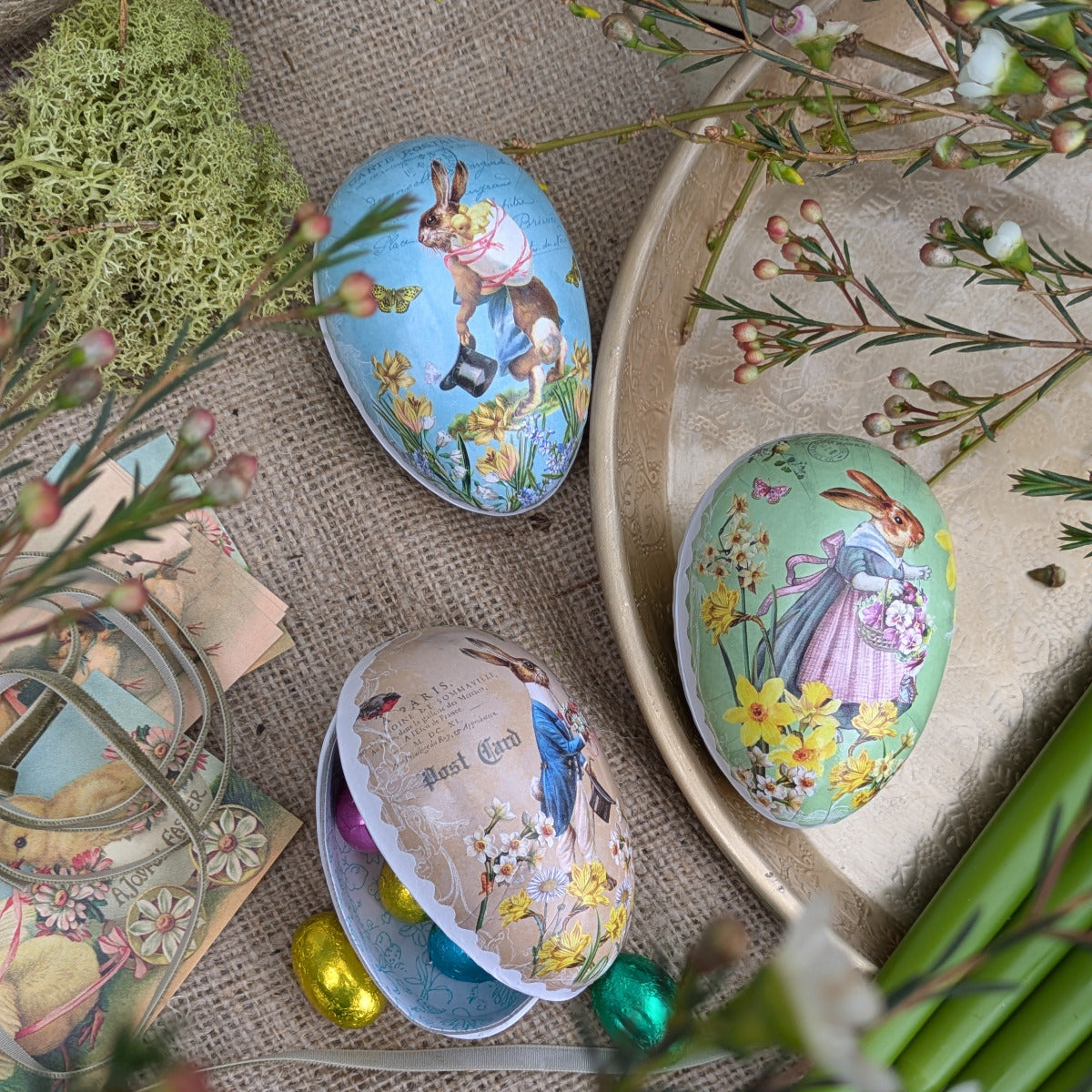Easter Egg Paper Mache Container - Bunny Mail | Vintage Designs in 3 Colours