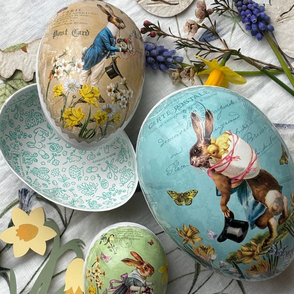 Easter Egg Paper Mache Container - Bunny Mail | Vintage Designs in 3 Colours