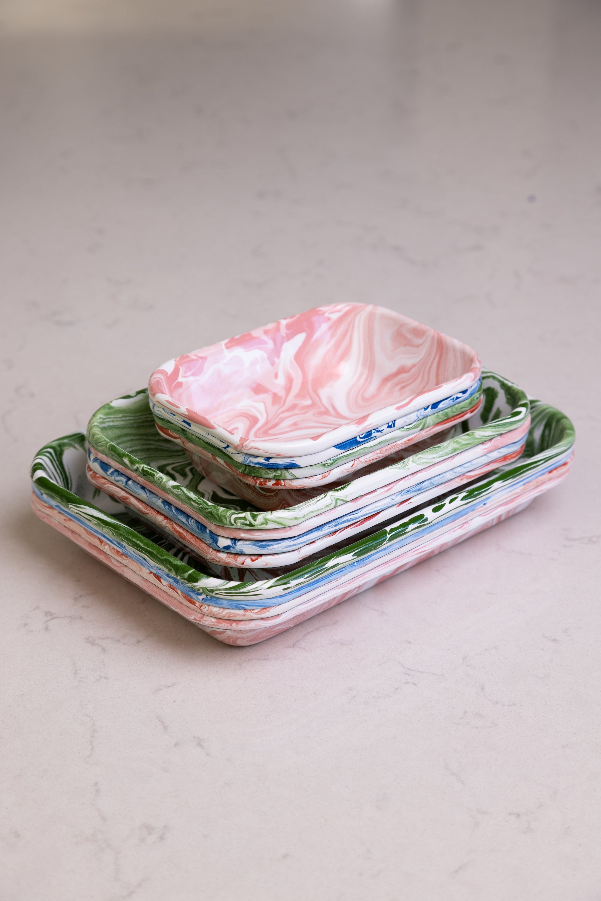 Marble Rectangle Enamel Baking Dish | Medium, Small, Mini | Red
