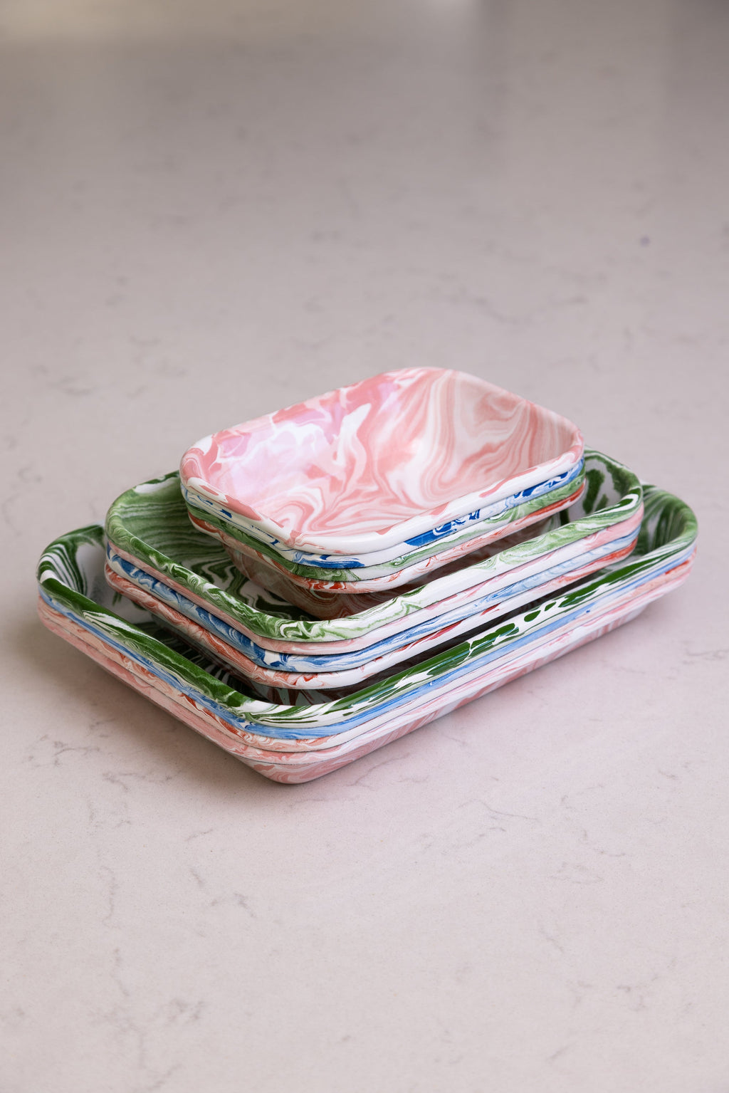 Marble Rectangle Enamel Baking Dish | Medium, Small, Mini | Pink