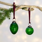 Etched Oval Or Round Green Glass Bauble | 8cm or 5cm