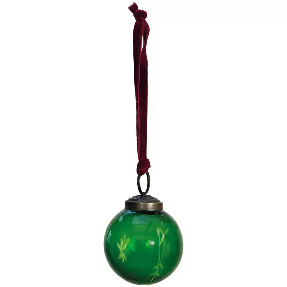 Etched Oval Or Round Green Glass Bauble | 8cm or 5cm